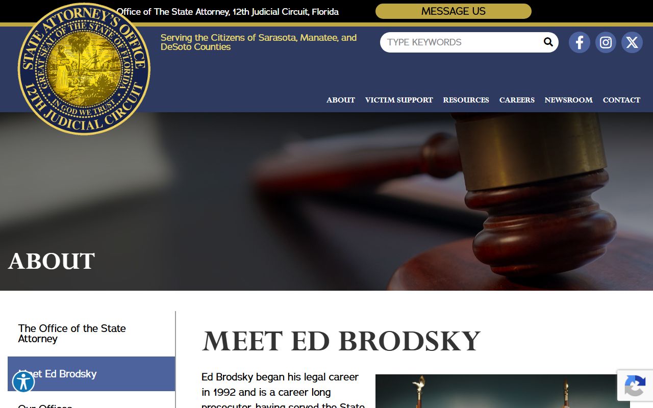 Twelfth Judicial Circuit State Attorney serving Manatee County court cases